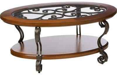 Signature Design by Ashley - Norcastle Traditional Glass Top Oval Coffee Table